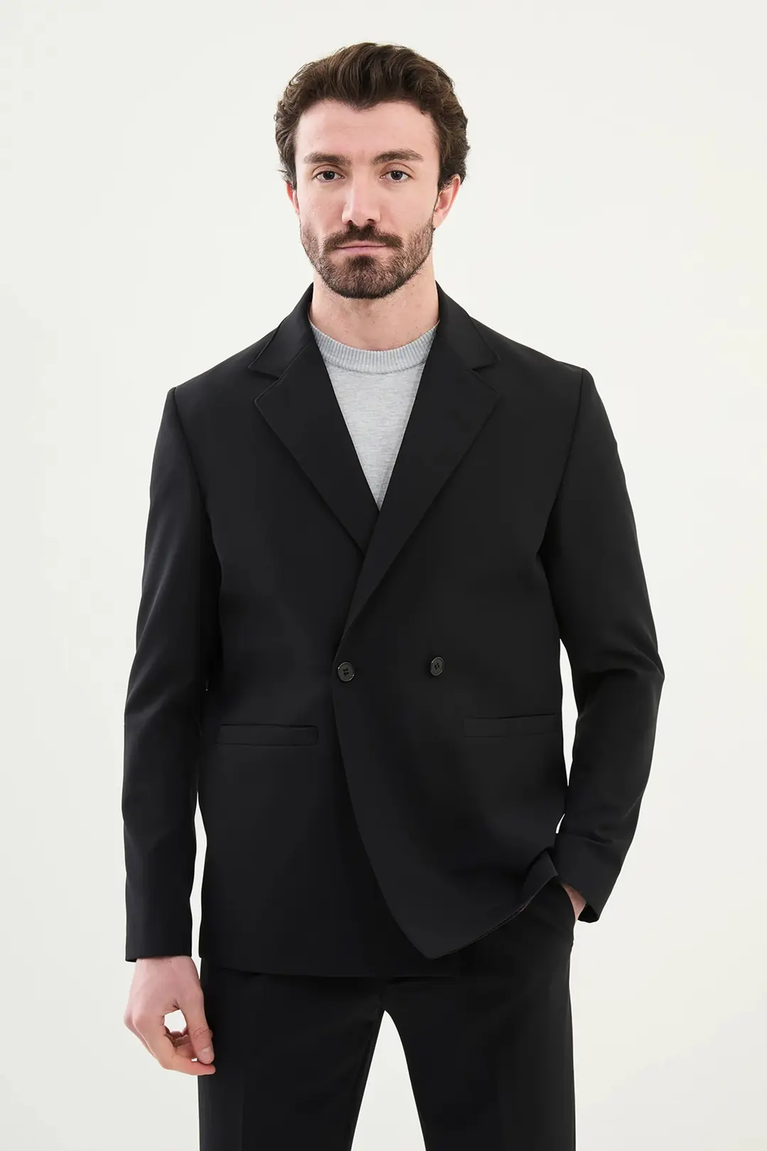 Relaxed Fit Erkek Mono Yaka Rahat Spor Çift  Düğme Takım Elbise