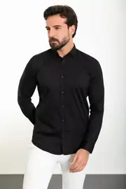Slim Fit Erkek Dokulu Uzun Kol Klasik Gömlek 2