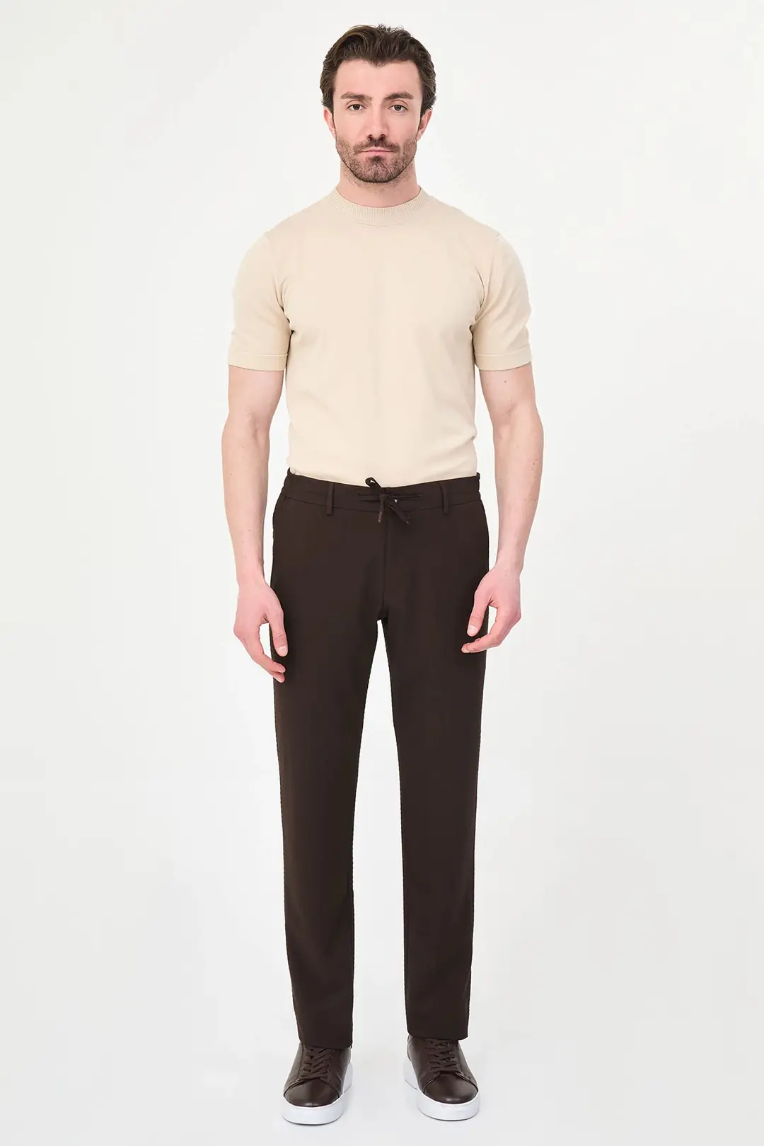 Slim Fit Erkek Gofre Kumaş Pamuklu İpli Jogger Pantolon 3