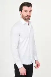 Slim Fit Erkek  Gizli Düğme Düz Uzun Kol Klasik Gömlek 3