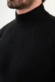Slim Fit Erkek Yarım Balıkçı Yaka Çizgi Desen Triko Kazak  2