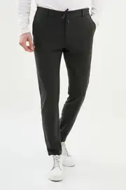 Slim Fit Erkek İpli Lastikli Düz Kumaş Jogger Pantolon 1