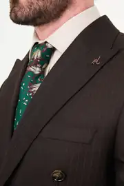 Slim fit Erkek Kruvaze Model Yünlü Çizgili Kumaş Takım Elbise  6