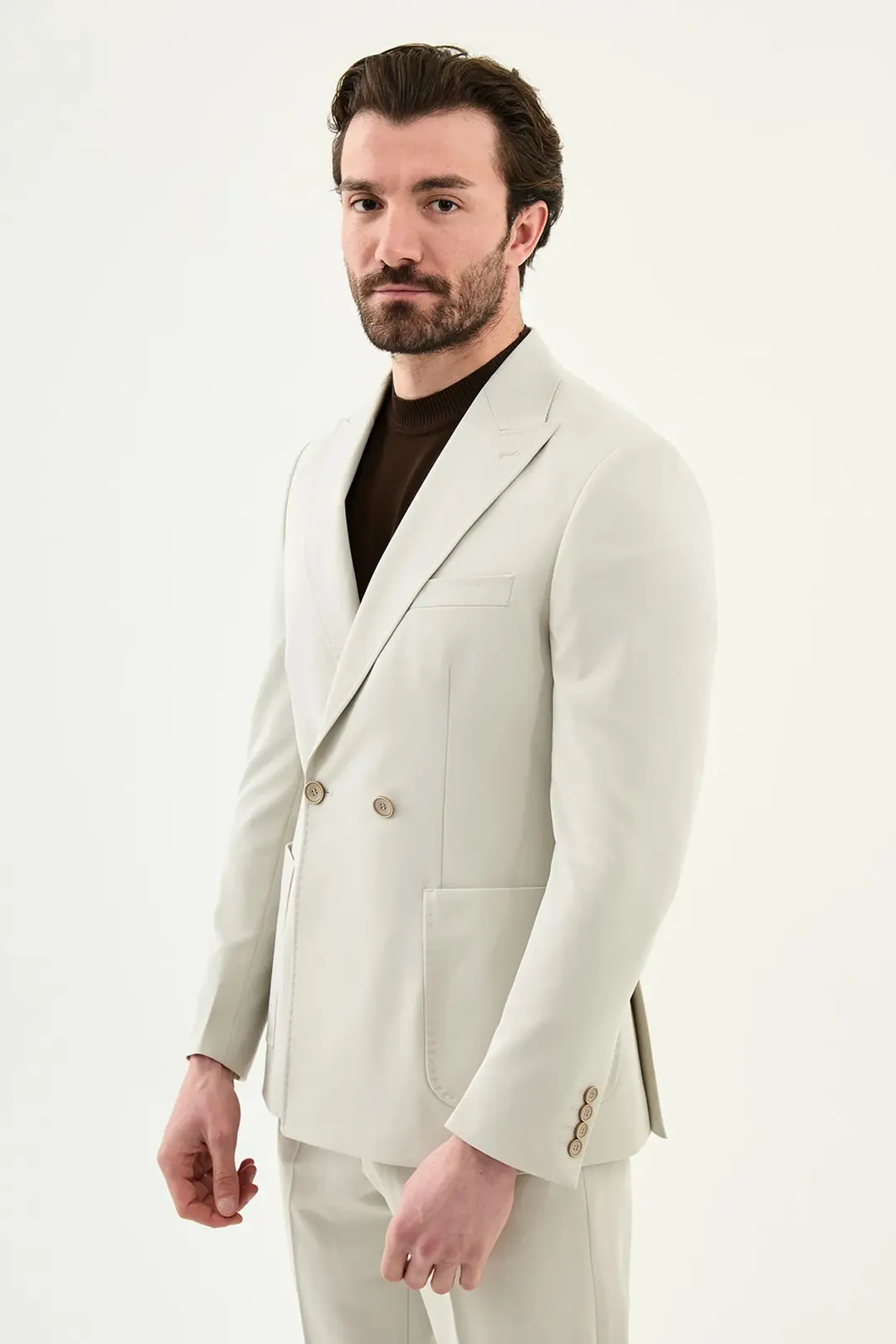 Relaxed Fit Erkek Kırlangıç Yaka Çift Düğme Takım Elbise 5