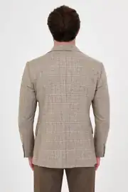 Yün Kumaş Ekose Model  Mono Yaka Erkek Premium Kışlık Ceket  5