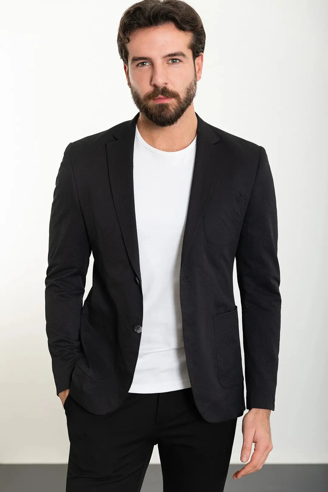Slim Fit Erkek Mono Yaka Torba Cep Gofre Kumaş Ceket 2