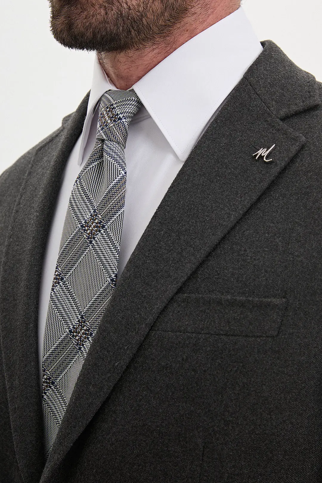 Yün Kumaş Kapaklı Cep Mono Yaka Kışlık Ceket 5