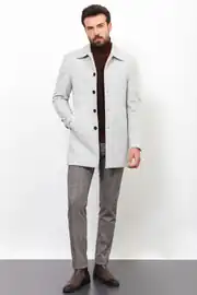 Slim Fit Erkek Bebe Yaka Düz Yün Kaşe Kaban 2