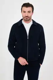 Erkek Kadife Fitilli Kumaş Fermuarlı Yandan Cepli Spor Ceket  1
