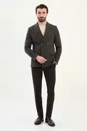 Slim Fit Erkek Çizgili Geniş Yaka Yün Kışlık Ceket 4