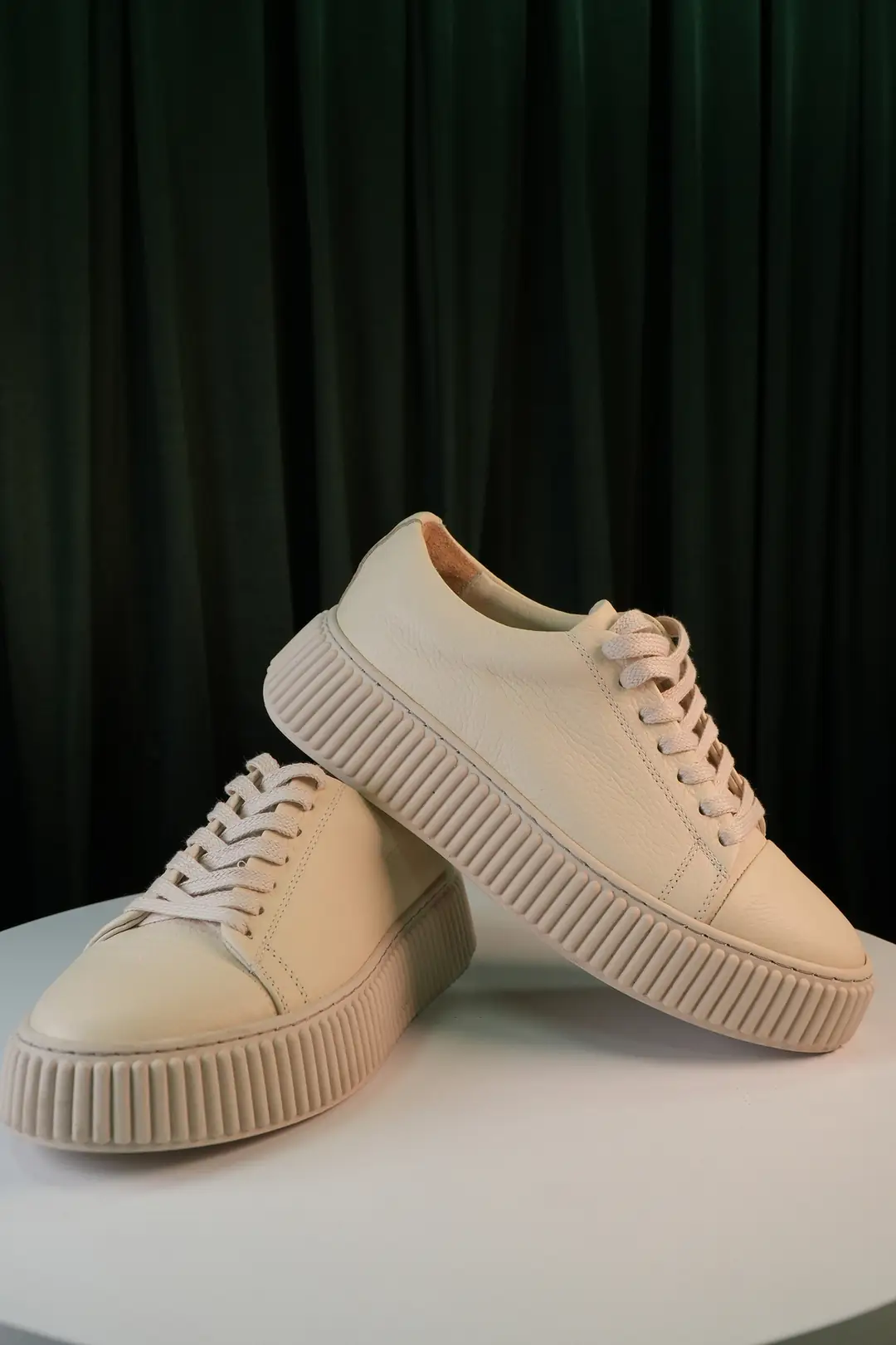 Erkek Hakiki Deri Flouter Deri Kalın Taban Bağcıklı Sneakers Ayakkabı 1