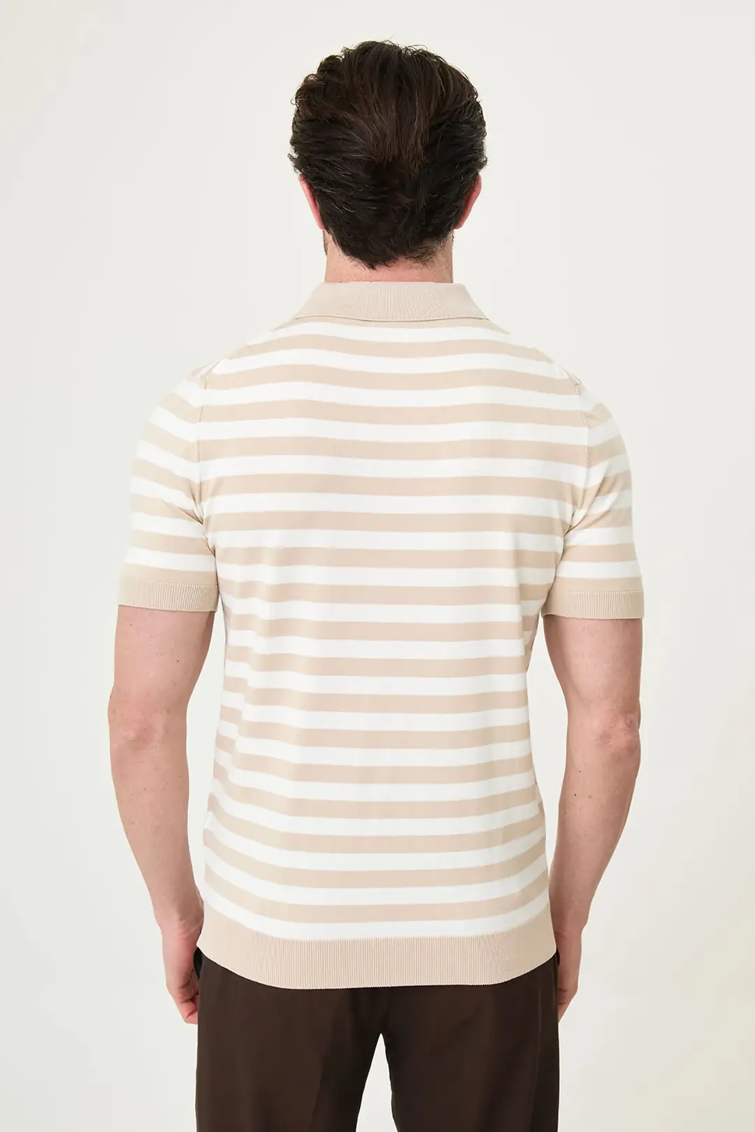 Slim Fit Polo Yaka Düğmeli Çizgili Kısa Kollu Tshırt 8