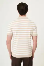 Slim Fit Polo Yaka Düğmeli Çizgili Kısa Kollu Tshırt 8