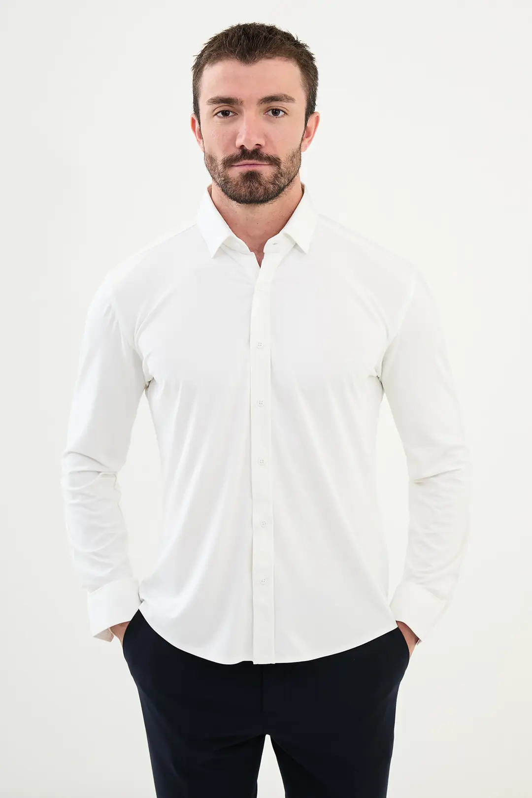 Slim Fit Erkek Penye Kumaş Uzun Kol Gömlek 1