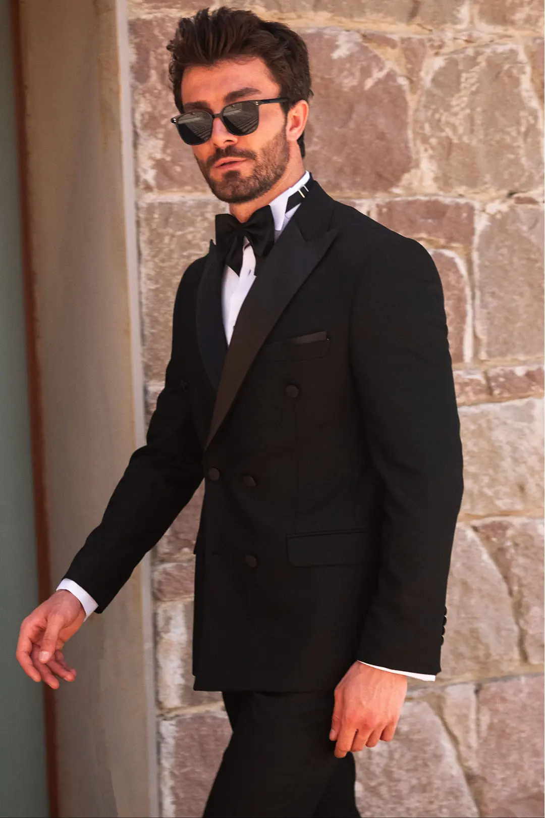 Slim Fit Erkek Kruvaze  Dokulu Kumaş Smokin 3