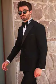 Slim Fit Erkek Kruvaze  Dokulu Kumaş Smokin 3
