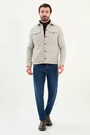 Slim Fit Erkek Cepli Çıt Çıtlı Gömlek Yaka Dolum Mont 3