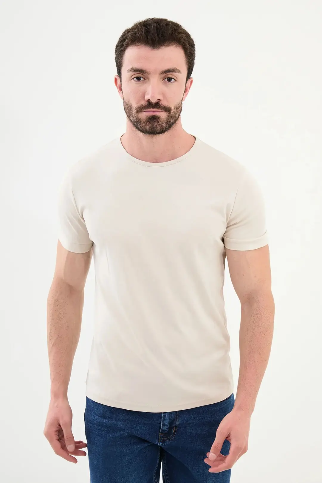 Slim Fit Erkek Bambu Kumaş O Yaka Kısa Kol Düz Tshırt 1