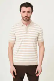 Slim Fit Polo Yaka Düğmeli Çizgili Kısa Kollu Tshırt 5