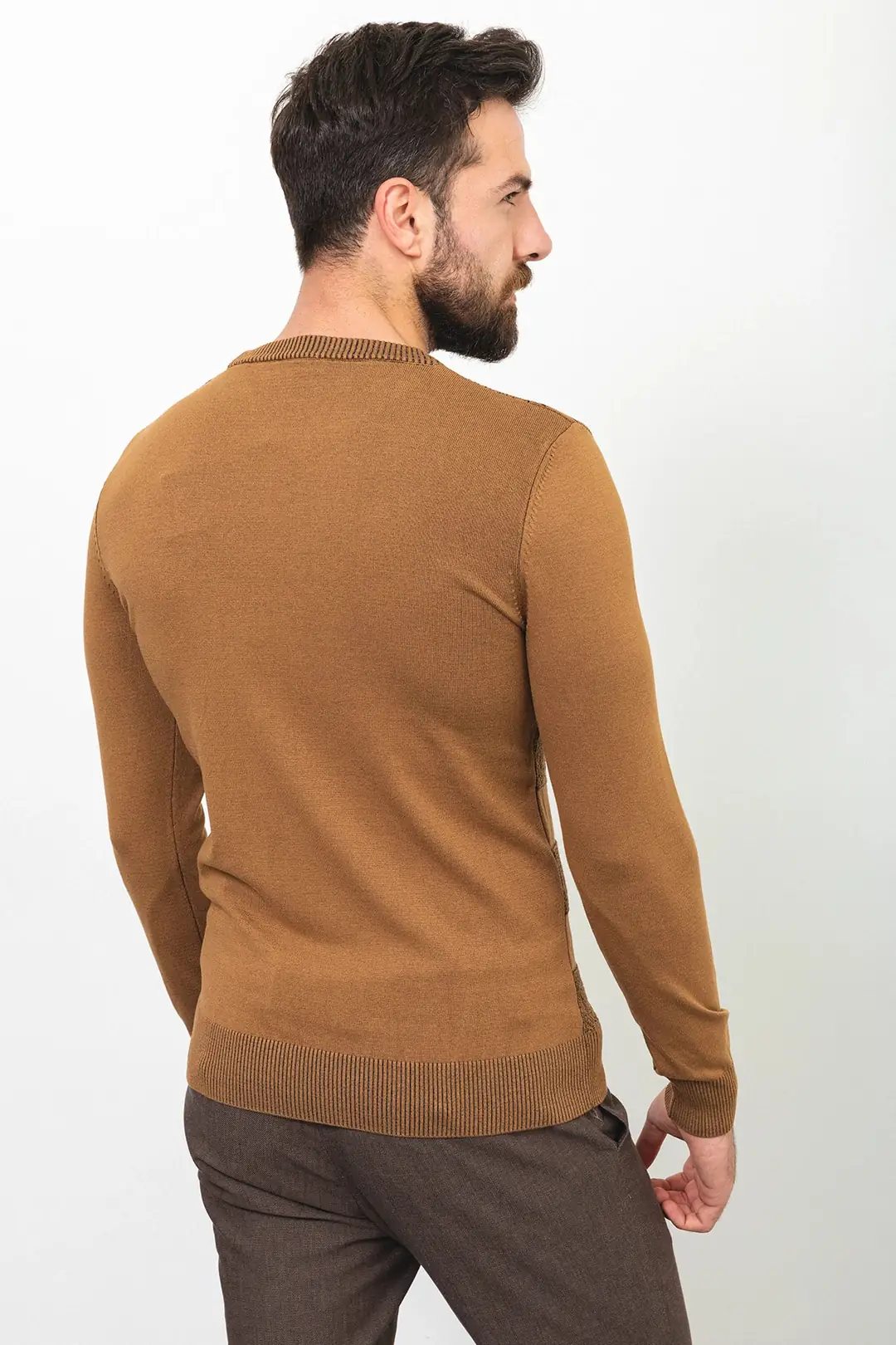 Slim Fit Erkek Kareli O Yaka Örme Triko Kazak 3