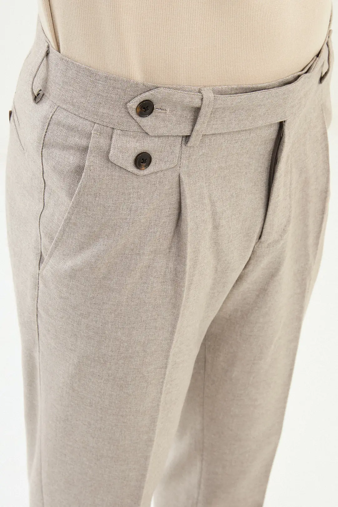 Slim Fit Erkek Pileli Kemerli Bel Kumaş Pantolon 4