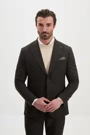 Slim Fit Erkek Çizgili Torba Cep Kırlangıç Yaka Kışlık Ceket  1