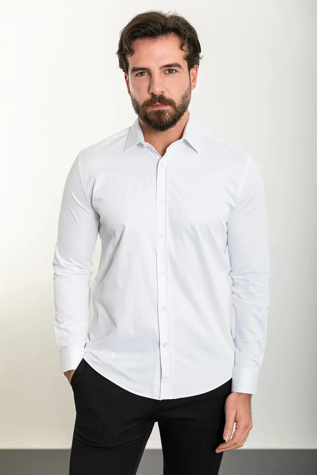 Slim Fit Erkek Likralı Uzun Kol Cvc Klasik Gömlek 3