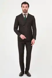 Slim fit Erkek Kruvaze Model Yünlü Çizgili Kumaş Takım Elbise  4