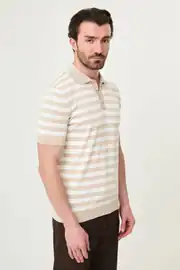 Slim Fit Polo Yaka Düğmeli Çizgili Kısa Kollu Tshırt 7