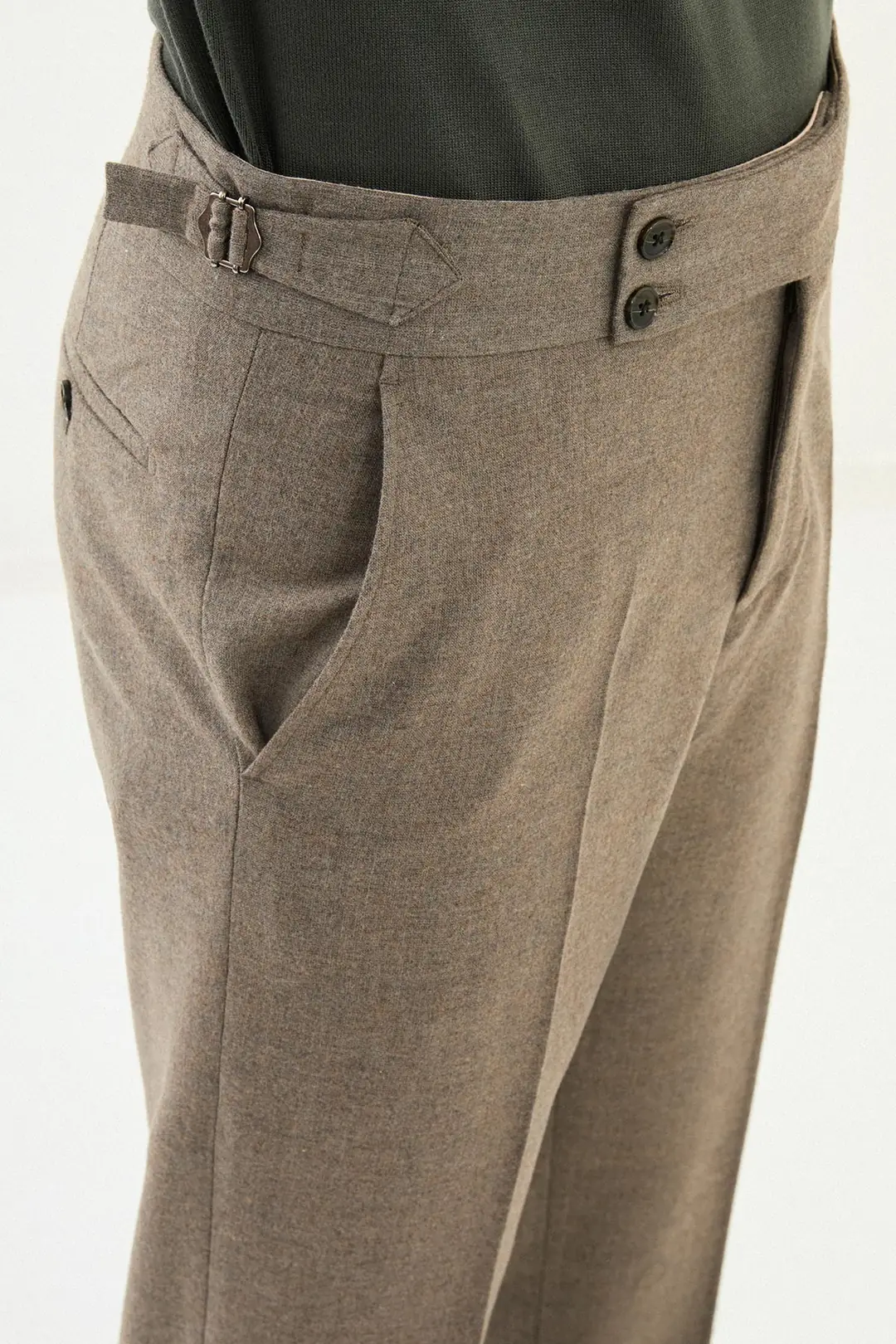 Slim Fit Erkek Yün Kumaş Kemerli Bel Pantolon 4