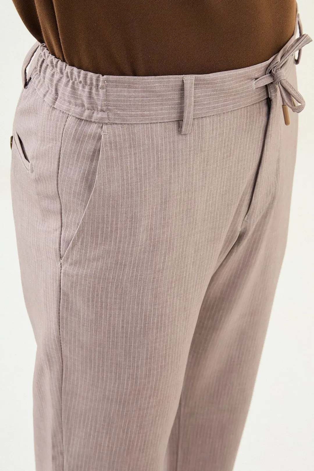Slim Fit Erkek Çizgili Lastikli Bel  İpli Jogger Pantolon 3