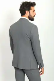 Slim Fit Erkek Mono Yaka Likralı Yelekli Takım Elbise 4