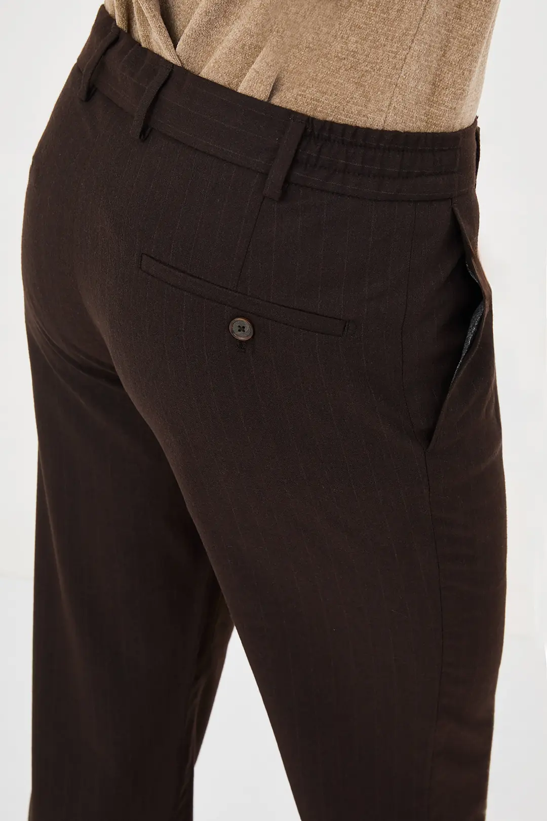 Slim Fit Erkek Yünlü İpli Jogger Lastikli Bel Kışlık Pantolon  7