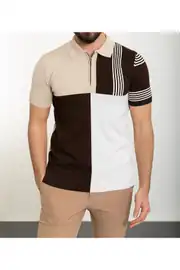 Slim Fit Erkek Parçalı Fermuarlı Polo Yaka Kısa Kol Tshırt 2