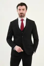 Slim Fit Erkek Mono Yaka Yelekli Likralı Çift Düğme 4  Drop Takım Elbise 1
