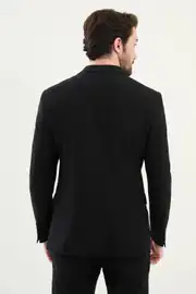 Slim Fit Erkek Sivri Yaka Gofre Dokuma Likralı Kruvaze Ceket 5