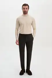 Slim Fit Erkek Çizgili Lastikli Bel İpli Jogger Kışlık Pantolon  3