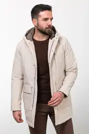 Slim Fit Erkek Kapüşonlu Uzun Su Geçirmez Cepli Fermuarlı Mont 3