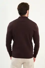 Slim Fit Erkek Çift Fermuarlı Boğazlı Yaka Örme Hırka 4