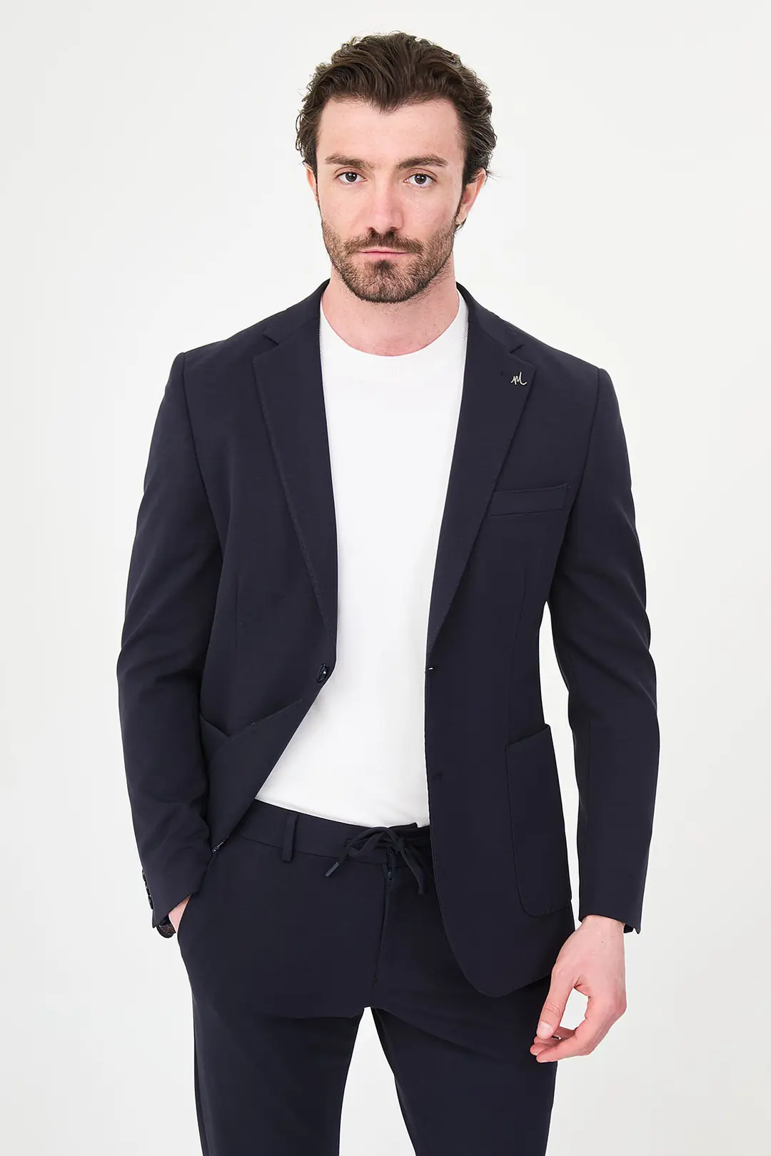 Slim Fit Erkek Likralı Mono Yaka Penye Kumaş Rahat Ceket 2