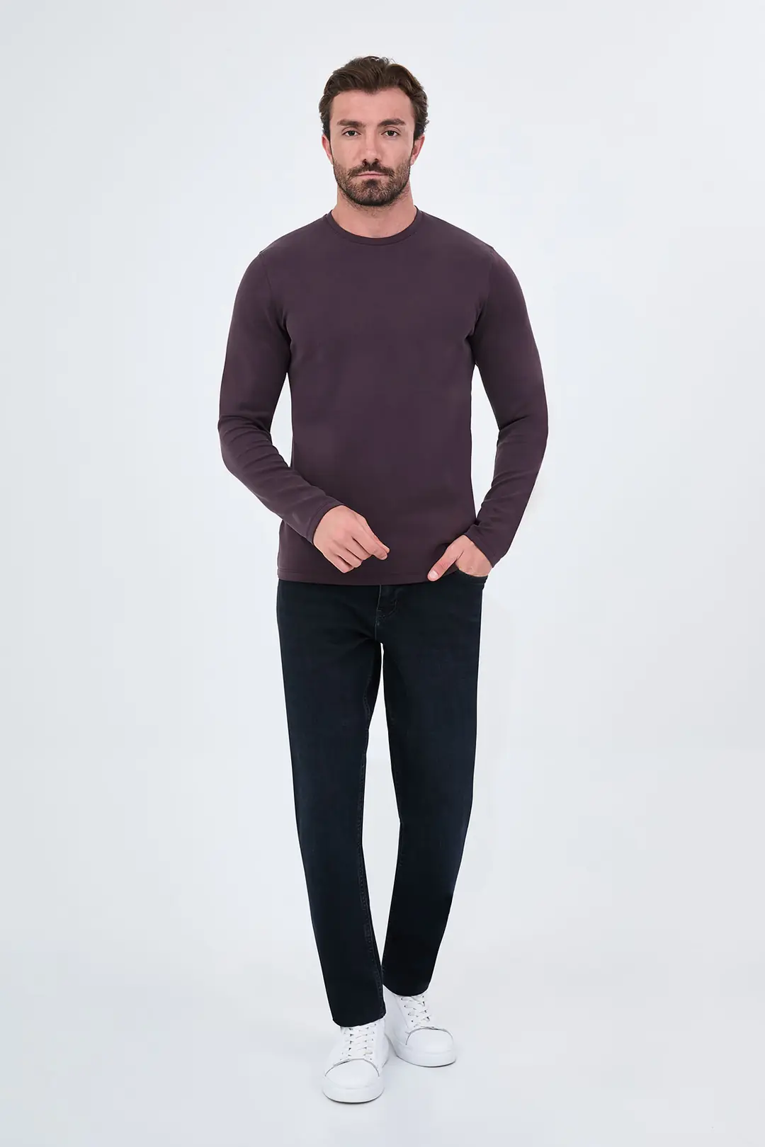 Slim Fit Erkek Penye Kumaş O Yaka Bambu İnce Sweat  2