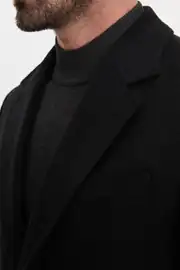 Erkek Yün Kumaş Mono Yaka Yandan Cepli Kışlık Kaban  5