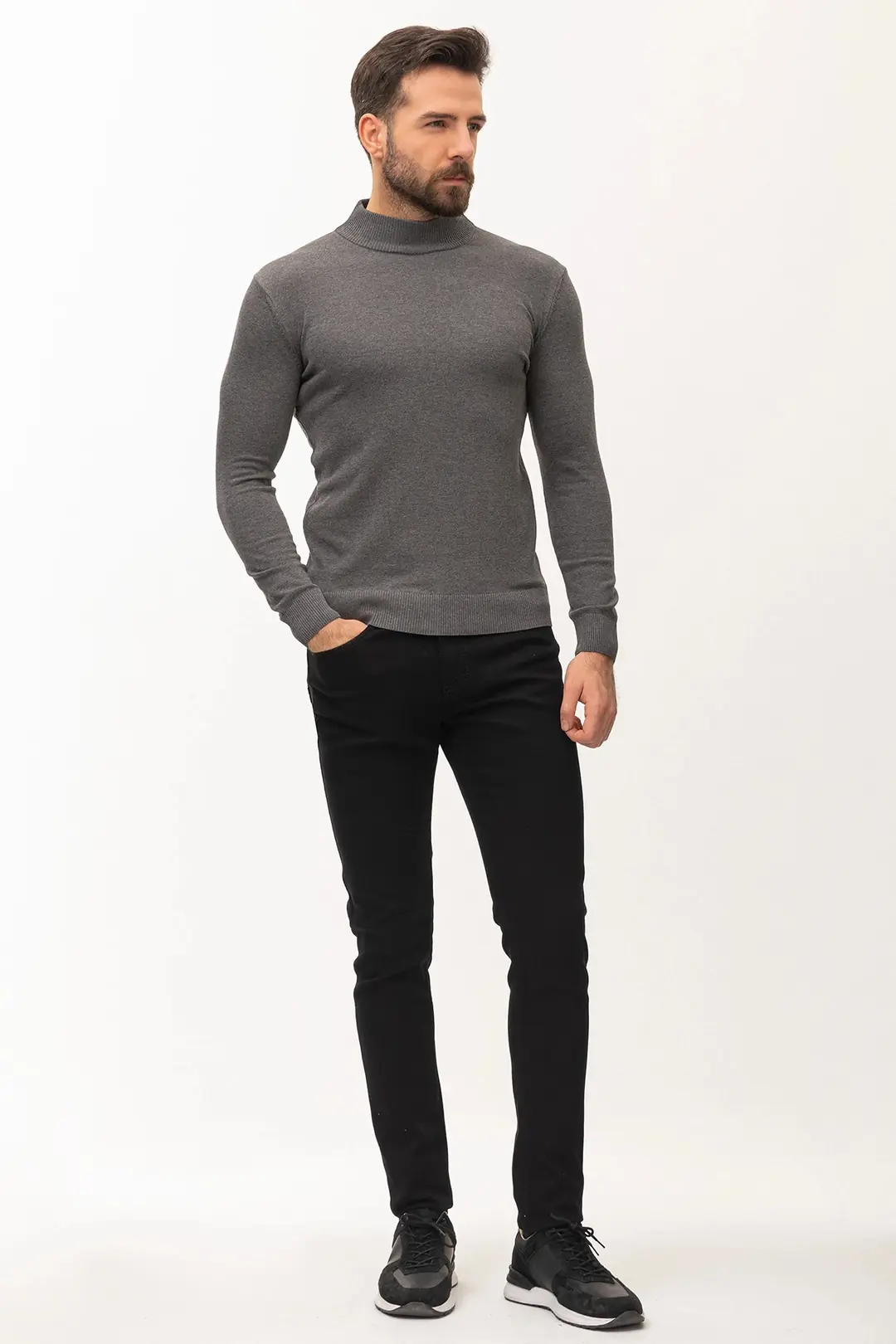 Slim Fit Erkek Yarım Balıkçı Yaka Dokuma Triko Kazak 3