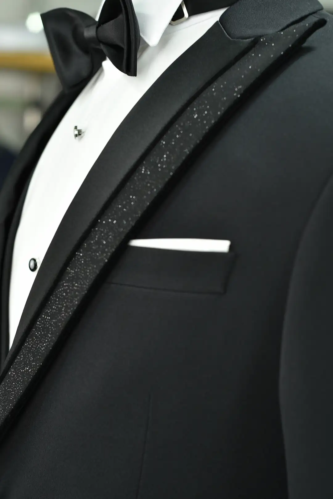 Slim Fit Erkek Likralı Rahat Simli Sivri Yaka Yelekli Smokin 4