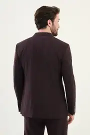 Slim Fit Erkek Çizgili Yün Kumaş Spor Kruvaze Takım Elbise 3