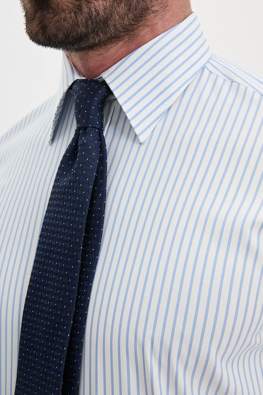 Slim Fit Erkek Geniş Yaka Çizgili Pamuklu Gömlek  5