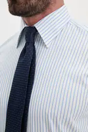 Slim Fit Erkek Geniş Yaka Çizgili Pamuklu Gömlek  5