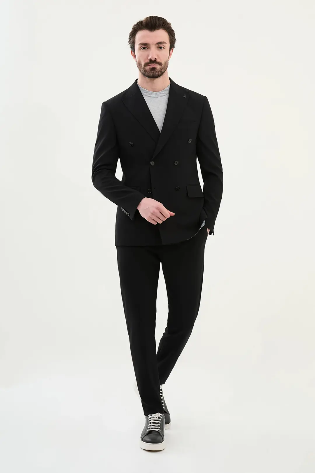 Slim Fit Erkek Sivri Yaka Gofre Dokuma Likralı Kruvaze Ceket 3