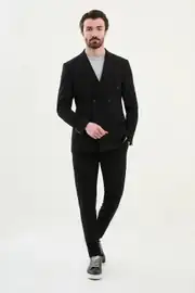 Slim Fit Erkek Sivri Yaka Gofre Dokuma Likralı Kruvaze Ceket 3
