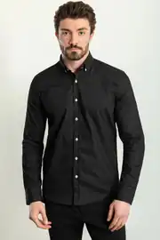 Slim Fit Erkek Düğmeli Yaka Uzun Kol Keten Gömlek 3